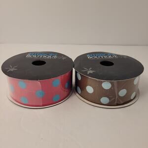 The Ribbon Boutique Lot Of 2 NEW 1.5"x 3 Yards Polka Dot 100 % Polyester